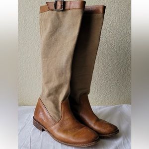 Frye Paige Tall Canvas Buckle Boot Tan/Ecru Size 9